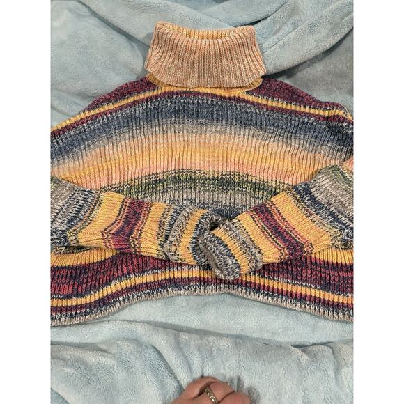 Forever 21 multicoloured striped cropped sweater with turtleneck Size M - Picture 2 of 4